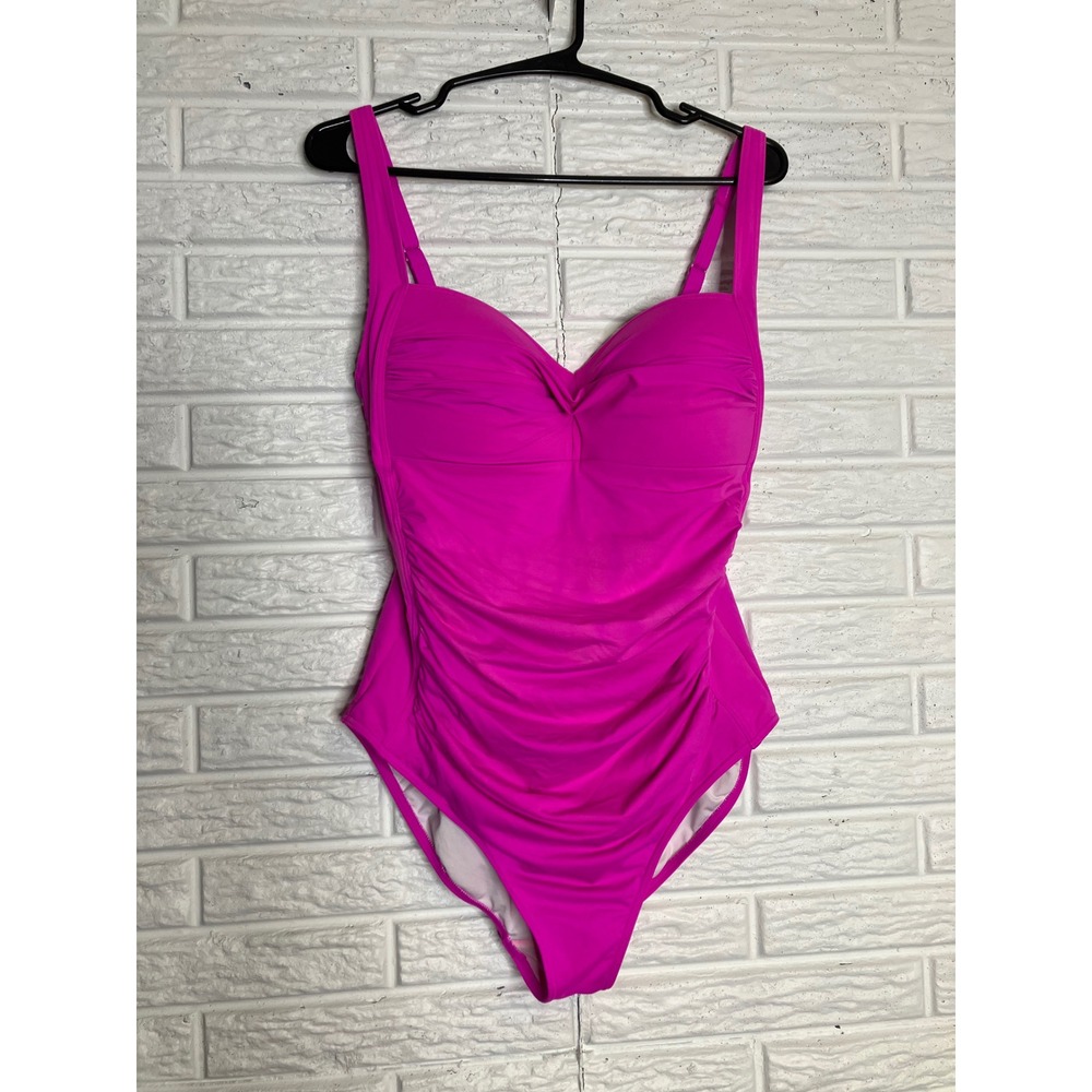 Nip Tuck Swim‎ One Piece Swimsuit Womens 10 Pink Ruched Tummy Control Sweetheart
